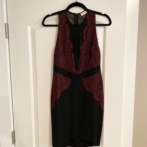 Burgundy lace and black dress
